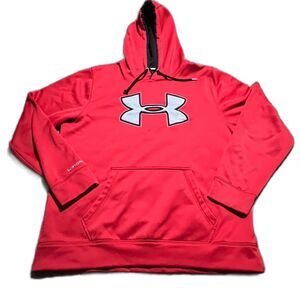 Under Armour UA Storm Men's Hoodie Large Loose Fit Cold Gear Red Silver